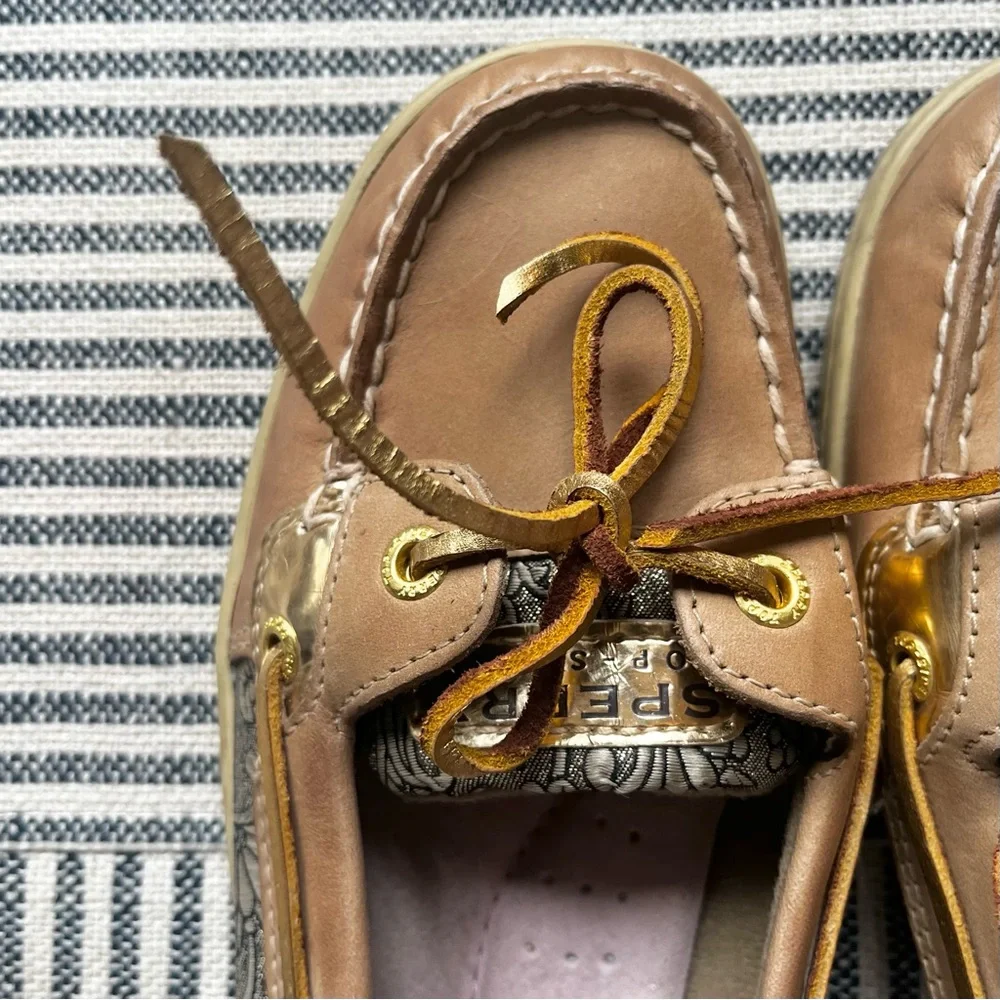 8.5 Sperry Top Sider Angel Fish Leather Loafers Metallic Detail Boat Shoes